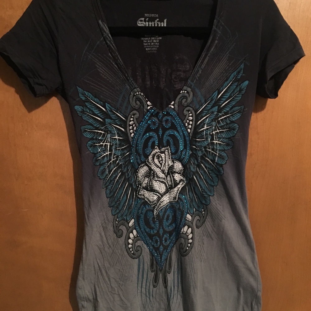 Sinful Dark Grey ombré Short Sleeved Tee